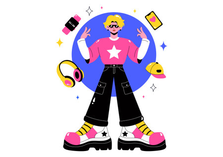 Outfit of the Day OOTD Vector Illustration featuring Clothing Choices, Accessories, Self Expression, and Style Inspiration in a Flat Backgroundのイラスト素材