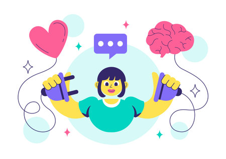 Emotional Intelligence Vector Illustration featuring Controlling Feelings and Emotions with Logical Thinking, Empathy, Social Skills and Mental Healthのイラスト素材