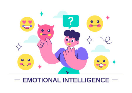 Emotional Intelligence Vector Illustration featuring Controlling Feelings and Emotions with Logical Thinking, Empathy, Social Skills and Mental Healthのイラスト素材