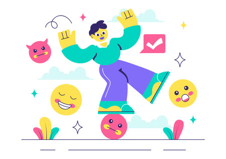 Emotional Intelligence Vector Illustration featuring Controlling Feelings and Emotions with Logical Thinking, Empathy, Social Skills and Mental Healthのイラスト素材