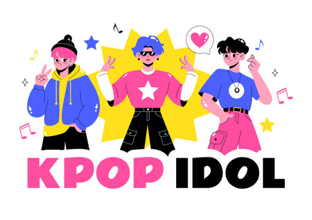 Idol Trend Vector Illustration Featuring K pop and Korean idols with bands that Popularize Certain Trends on Social Media in a Flat Style Backgroundのイラスト素材