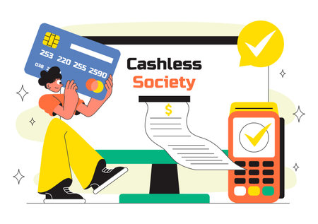 Cashless Society Payment Vector Illustration featuring Mobile Transactions, Digital Payments, Credit...