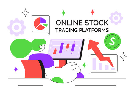 Online Stock Trading Platforms Illustration Featuring Buying and Selling Digital Assets Like Bitcoin for Potential Profit or Investment Purposesのイラスト素材