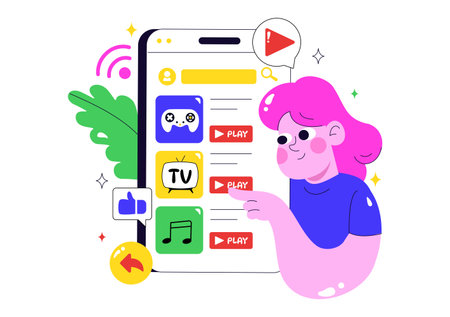 Online Streaming Platforms Illustration Featuring People Watching Live Streams with Video Engagement, Online Education, and Reaching Online Audiencesのイラスト素材