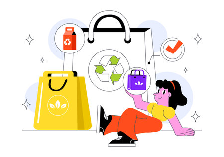 Eco Friendly Packaging Design Vector Illustration Featuring Sustainable Takeaway Paper Package with Botanical and Recyclable Biodegradable Materialsのイラスト素材