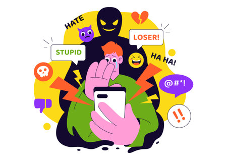 Cyberbullying Illustration Featuring Online Harassment, Network Abuse, and Negative Internet Influence Such as Insults, Swearing, and Verbal Abuseのイラスト素材