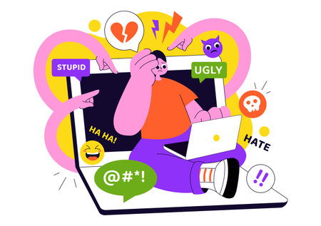 Cyberbullying Illustration Featuring Online Harassment, Network Abuse, and Negative Internet Influence Such as Insults, Swearing, and Verbal Abuseのイラスト素材