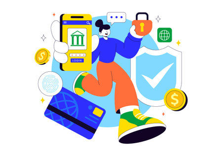 Digital Banking Security Vector Illustration Featuring Secure Payment System for Online Transactions, Investment and Financial Assets Safelyのイラスト素材