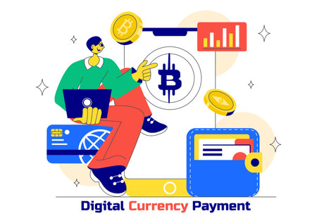 Digital Currency Payment Vector Illustration Featuring Successful Money Transaction and Online Mobile Banking for Digital Shopping in a Backgroundのイラスト素材