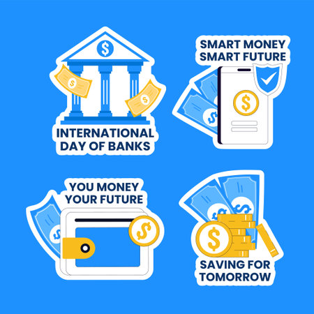 Hand Drawn Flat Cartoon Illustration of International Day of Banks Label Designのイラスト素材