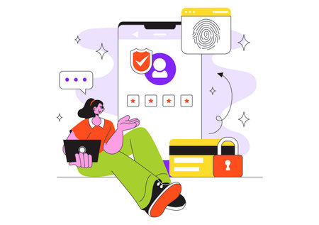 Digital Identity Security Illustration Featuring Secure User Authentication With Passwords, Verifying Identities, Biometric Data, And Login Activityのイラスト素材