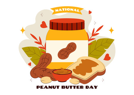 National Peanut Butter Day Vector Illustration On January 24 Featuring A Peanut Butter Jar And Nuts In A Flat Cartoon Style Backgroundのイラスト素材