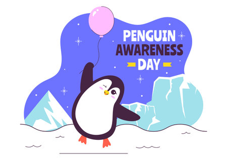 Penguin Awareness Day Vector Illustration on January 20, Featuring Penguins and an Iceberg to Promote Animal Conservation on a Flat Backgroundのイラスト素材