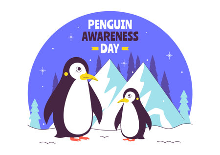 Penguin Awareness Day Vector Illustration on January 20, Featuring Penguins and an Iceberg to Promote Animal Conservation on a Flat Backgroundのイラスト素材