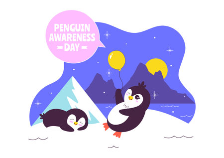 Penguin Awareness Day Vector Illustration on January 20, Featuring Penguins and an Iceberg to Promote Animal Conservation on a Flat Backgroundのイラスト素材