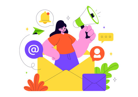 Email Service Vector Illustration Featuring File Correspondence Delivery, Electronic Mail Communication, and Business Marketing in a Flat Backgroundのイラスト素材