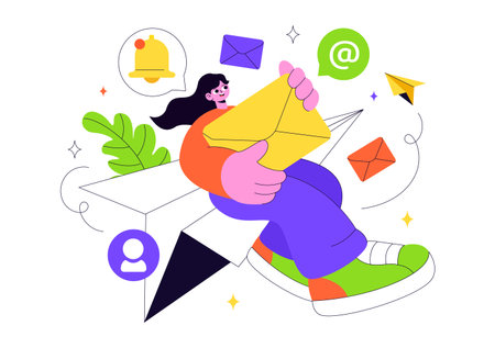 Email Service Vector Illustration Featuring File Correspondence Delivery, Electronic Mail Communication, and Business Marketing in a Flat Backgroundのイラスト素材