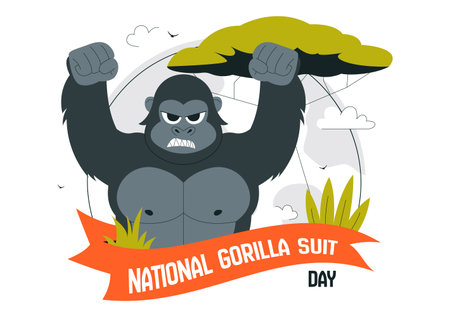 National Gorilla Suit Day Vector Illustration on January 31 Featuring a Gorilla Dressed in a Suit in a Flat Cartoon Style Backgroundのイラスト素材
