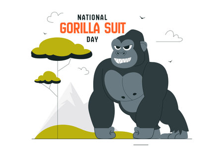 National Gorilla Suit Day Vector Illustration on January 31 Featuring a Gorilla Dressed in a Suit in a Flat Cartoon Style Backgroundのイラスト素材