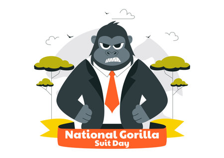 National Gorilla Suit Day Vector Illustration on January 31 Featuring a Gorilla Dressed in a Suit in a Flat Cartoon Style Backgroundのイラスト素材