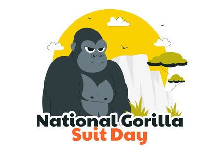 National Gorilla Suit Day Vector Illustration on January 31 Featuring a Gorilla Dressed in a Suit in a Flat Cartoon Style Backgroundのイラスト素材