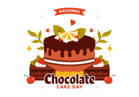 National Chocolate Cake Day Vector Illustration Featuring a Sweet And Delicious Dessert With a Festive Flat Style Cartoon Backgroundのイラスト素材