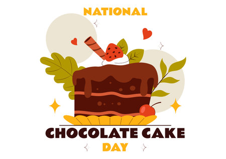 National Chocolate Cake Day Vector Illustration Featuring a Sweet And Delicious Dessert With a Festive Flat Style Cartoon Backgroundのイラスト素材