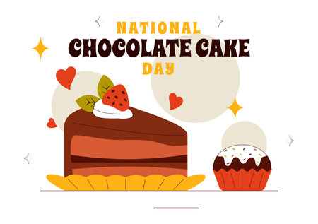 National Chocolate Cake Day Vector Illustration Featuring a Sweet And Delicious Dessert With a Festive Flat Style Cartoon Backgroundのイラスト素材