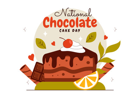 National Chocolate Cake Day Vector Illustration Featuring a Sweet And Delicious Dessert With a Festive Flat Style Cartoon Backgroundのイラスト素材
