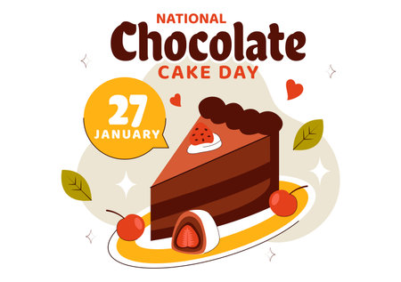 National Chocolate Cake Day Vector Illustration Featuring a Sweet And Delicious Dessert With a Festive Flat Style Cartoon Backgroundのイラスト素材
