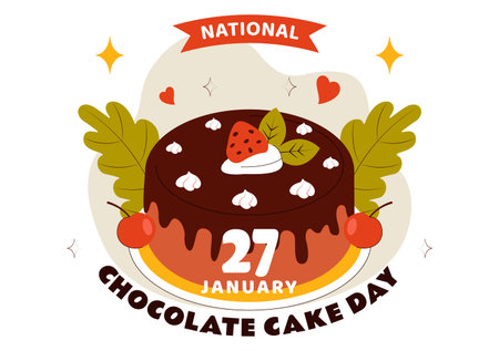 National Chocolate Cake Day Vector Illustration Featuring a Sweet And Delicious Dessert With a Festive Flat Style Cartoon Backgroundのイラスト素材