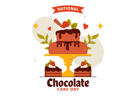 National Chocolate Cake Day Vector Illustration Featuring a Sweet And Delicious Dessert With a Festive Flat Style Cartoon Backgroundのイラスト素材