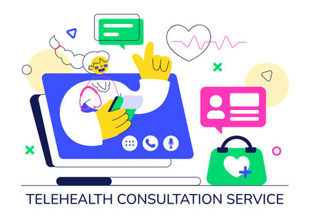 Telehealth Consultation Service Vector Illustration Featuring the Practice of using Technology to Provide Remote Health Services on Mobile Deviceのイラスト素材
