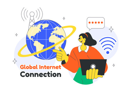 Global Internet Connection Vector Illustration Featuring Cloud Data Storage With Connectivity Communications Of Data Center For Cloud Computingのイラスト素材