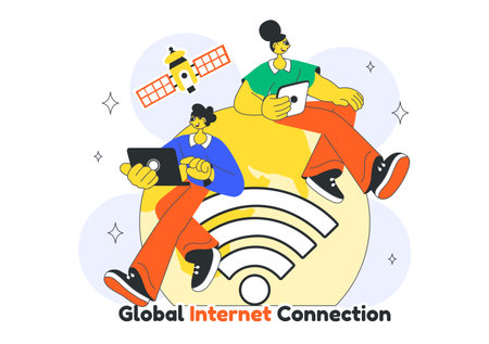 Global Internet Connection Vector Illustration Featuring Cloud Data Storage With Connectivity Communications Of Data Center For Cloud Computingのイラスト素材