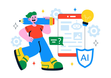 AI Writing Assistant Illustration with Artificial Intelligence Technology For Translation, Chatbot Interaction, Code Generation, And Article Writingのイラスト素材