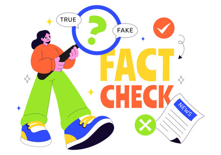 Fact Check Vector Illustration Featuring Myths Vs Facts News For Thorough Evidence Comparison and Accurate Information Review In a Flat Backgroundのイラスト素材