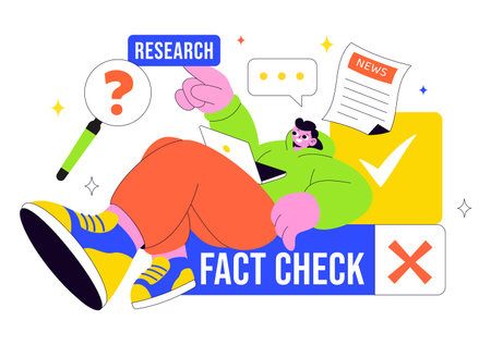 Fact Check Vector Illustration Featuring Myths Vs Facts News For Thorough Evidence Comparison and Accurate Information Review In a Flat Backgroundのイラスト素材