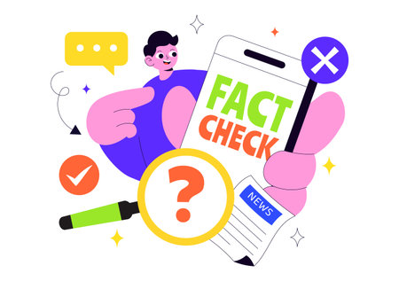 Fact Check Vector Illustration Featuring Myths Vs Facts News For Thorough Evidence Comparison and Accurate Information Review In a Flat Backgroundのイラスト素材