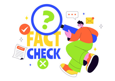 Fact Check Vector Illustration Featuring Myths Vs Facts News For Thorough Evidence Comparison and Accurate Information Review In a Flat Backgroundのイラスト素材