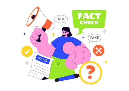 Fact Check Vector Illustration Featuring Myths Vs Facts News For Thorough Evidence Comparison and Accurate Information Review In a Flat Backgroundのイラスト素材