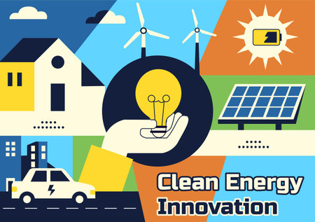 Clean Energy Innovation Vector Illustration Showcasing Modern Sustainable Design Powered By Renewable Sources And Hydroelectricity Technologyのイラスト素材