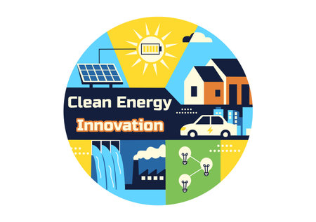 Clean Energy Innovation Vector Illustration Showcasing Modern Sustainable Design Powered By Renewable Sources And Hydroelectricity Technologyのイラスト素材