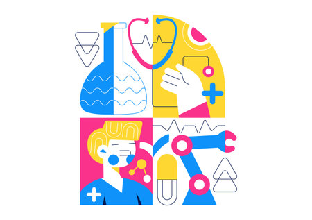 Robotic For Healthcare Illustration Featuring Robots Used In Medicine With AI Integration, Modern Hospital Innovation, and Advanced Health Technologyのイラスト素材