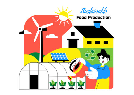 Sustainable Food Production Illustration Featuring Nurturing Growth, Eco Friendly Eating, Resource Efficiency, Biodiversity, And Local Productionのイラスト素材