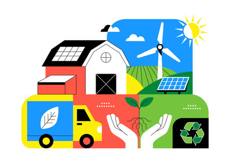 Sustainable Food Production Illustration Featuring Nurturing Growth, Eco Friendly Eating, Resource Efficiency, Biodiversity, And Local Productionのイラスト素材