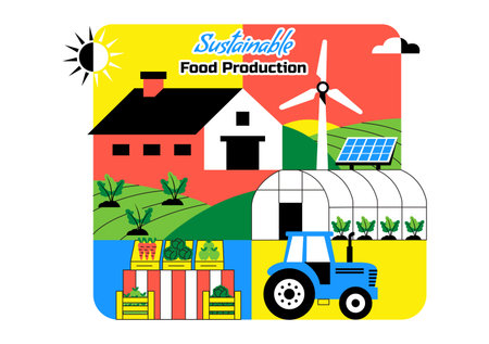 Sustainable Food Production Illustration Featuring Nurturing Growth, Eco Friendly Eating, Resource Efficiency, Biodiversity, And Local Productionのイラスト素材