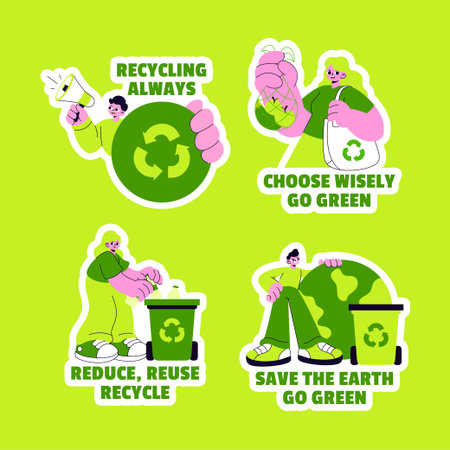 Plastic Waste Reduction Campaign Flat Cartoon Hand Drawn Eco Label Background Illustrationのイラスト素材