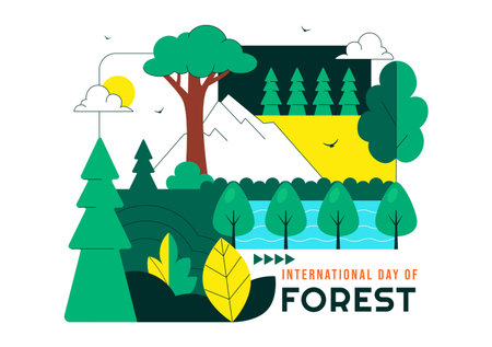 World Forestry Day Vector Illustration Featuring Global Forest Conservation, Sustainable Nature Protection, and Environmental Awareness Backgroundのイラスト素材