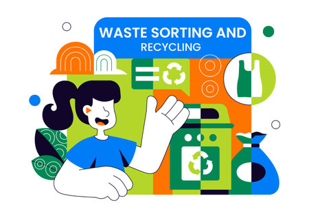 Waste Sorting and Recycling Concept Vector Illustration Showing Sustainable Environmental Management And Eco Friendly Practices in a Backgroundのイラスト素材